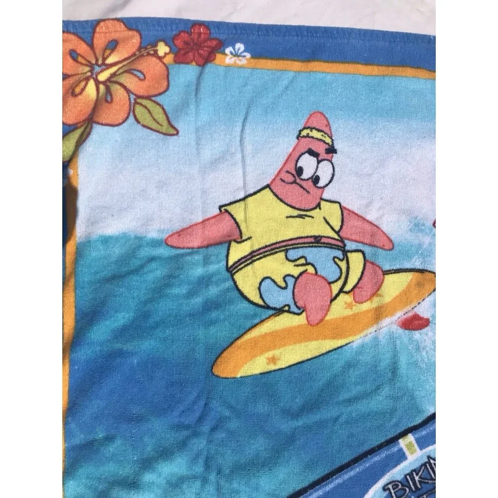 Vtg Y2K SpongeBob Ready Action Beach Towel Nickelodeon 28”x53” Surfboards Retro